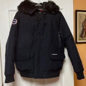 Men's Black Puffer Parka Jacket with Faux Fur Hood